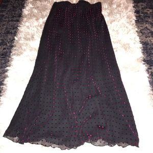 Karen Kane Black Long Skirt Purple Fuschia Dot